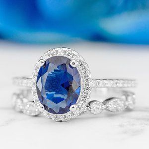 Blue Sapphire Gemstone ring set, size 7, 925 Sterling Silver Charmed Aroma